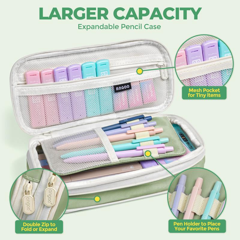 Nicpro 50 Pack Aesthetic School Supplies with Pen Case, 5 Quick Dry Retractable Black Ink Pens, 12 Pastel Highlighters, 6 Pastel Mechanical Pencil Set 0.5 & 0.7 & 0.9 & 2.0 Mm for Students Stationary
