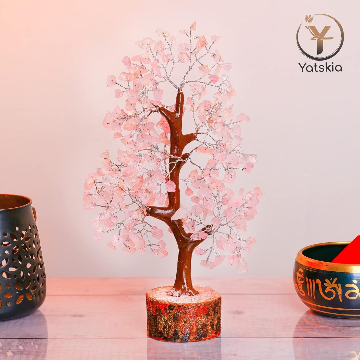 Rose Quartz Crystal Tree - Bonsai Tree of Life - Pink Room Decor - Desk Decorations for Women Office - Gemstones and Crystals - Stones and Crystals