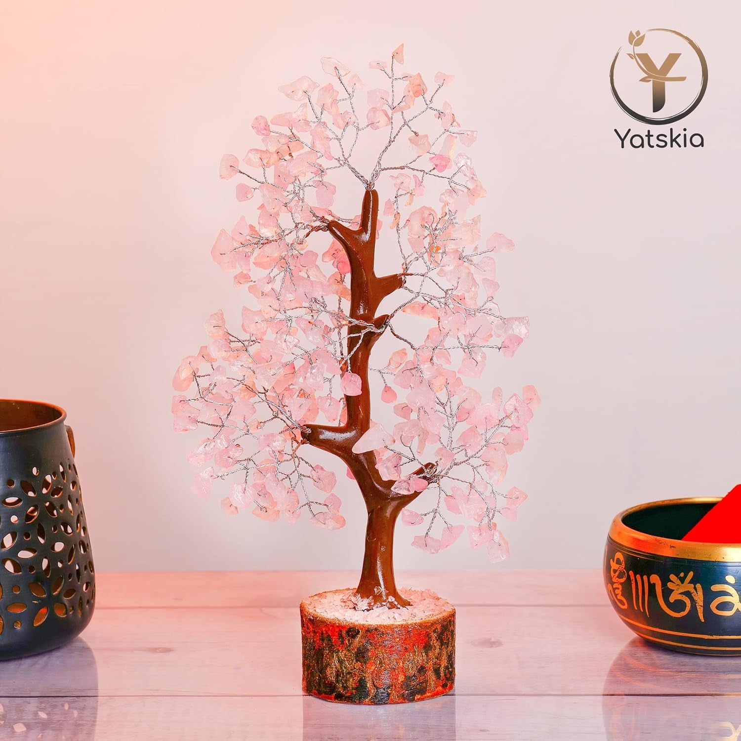 Rose Quartz Crystal Tree - Bonsai Tree of Life - Pink Room Decor - Desk Decorations for Women Office - Gemstones and Crystals - Stones and Crystals