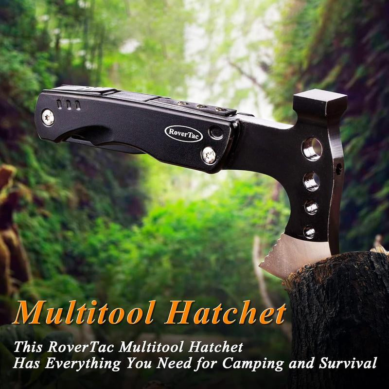 Rovertac Multi Tool Camping Axe Hatchet 11-In-1 Multitool Camping Gear Survival Tool with Axe Knife Hammer Saw Bottle Can Opener Screwdrivers Nylon Sheath Gifts for Men Perfect Camping Hiking Survival