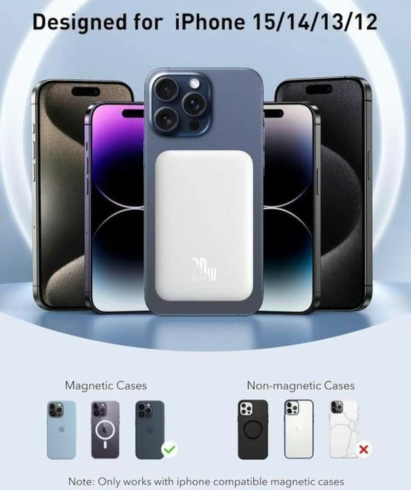 Magnetic Power Bank, Wireless Portable Charger Magsafe 15W Fast Charging, Only Compatible with Mobile Phone Battery Packs with Wireless Charging Function, Compact Electronic Accessories Rechargeable White/Pink/Black