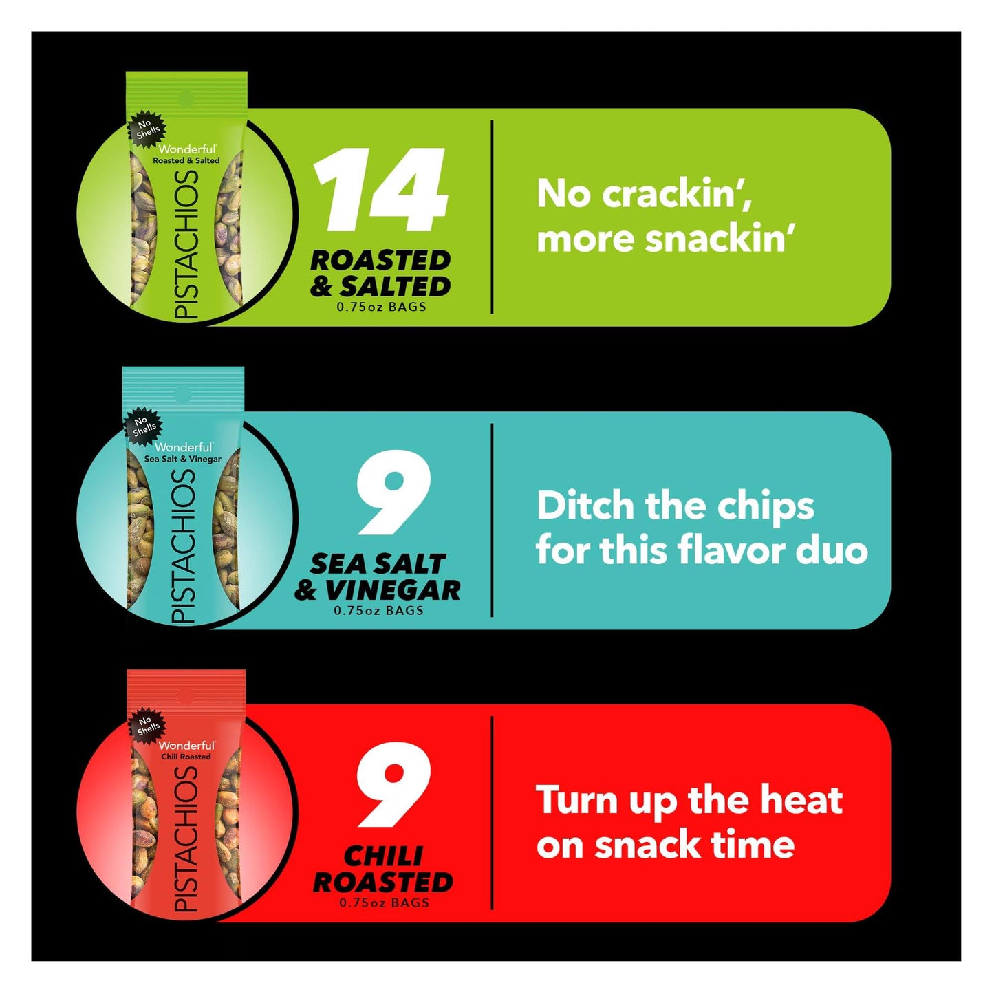 Wonderful Pistachios No Shells - Viral Flavors Variety Pack, Premium Roasted (6.75 oz)