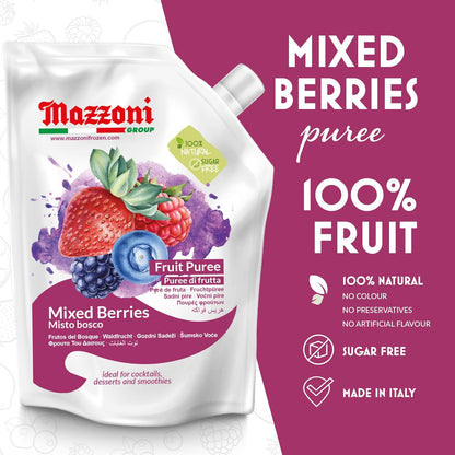 Mazzoni, Forest Berries Puree, 100% Pure Forest Berries, Just Fruit, No Sugar Added, 2.2 lb