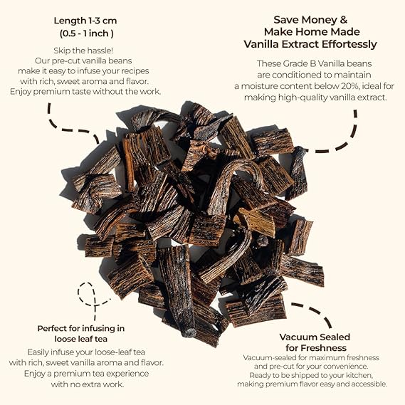 Premium Vanilla  Cuts - 1 lb. From Whole Vanilla Beans Grade B | Cut and Sorted for Easy Use