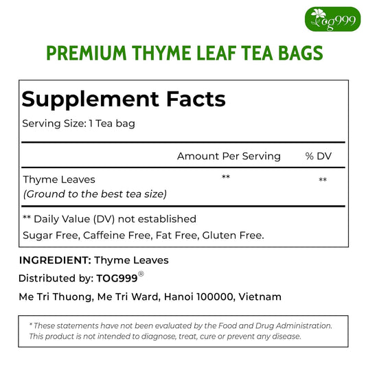 Premium 40 Thyme Leaf Tea Bags, 100% Natural & Pure, Loose Leaf Herbal Tea.