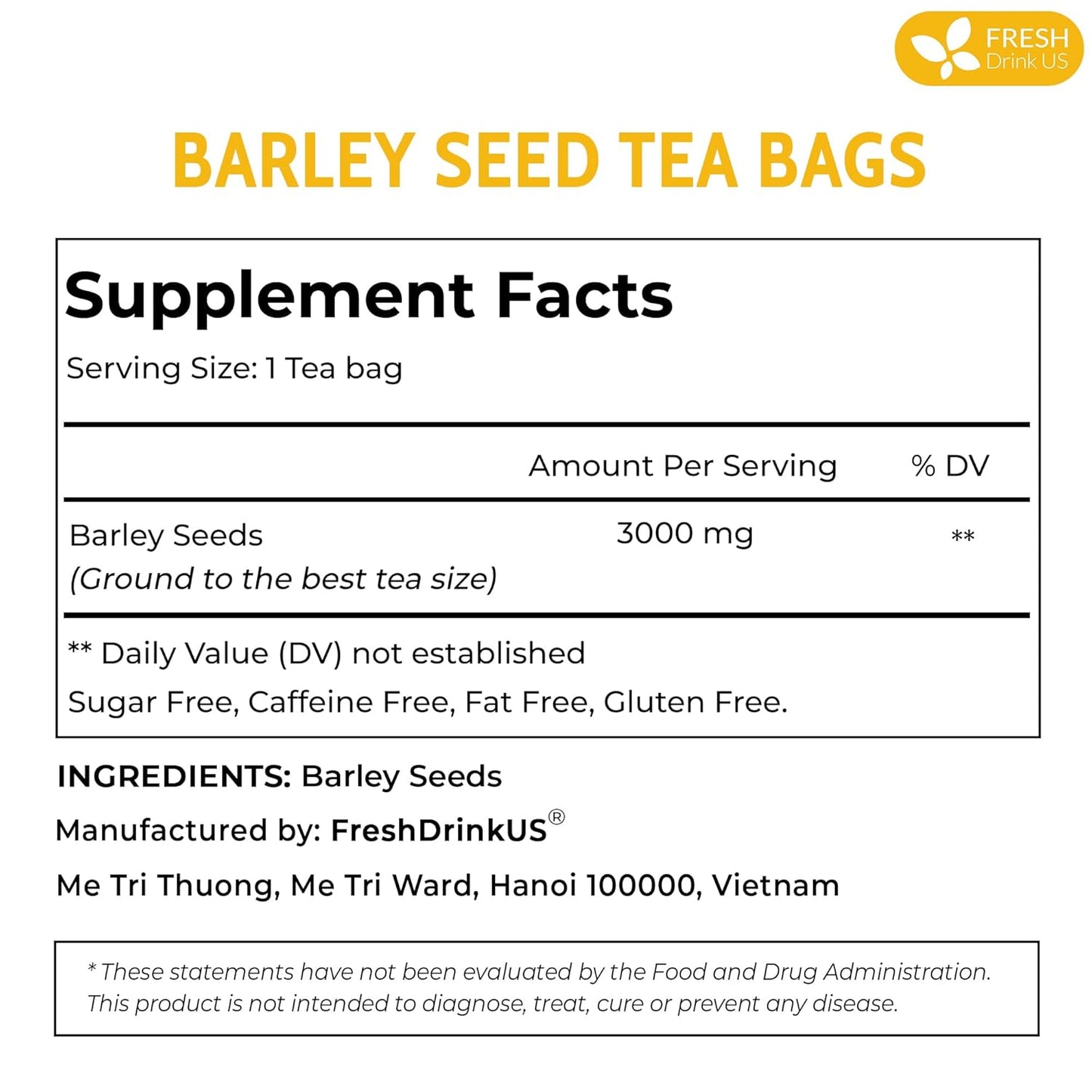 Premium Barley Tea Bags, 100% Natural & Pure from Barley. Loose Barey Herbal Tea. No Sugar, No Caffeine, No Gluten, Vegan.