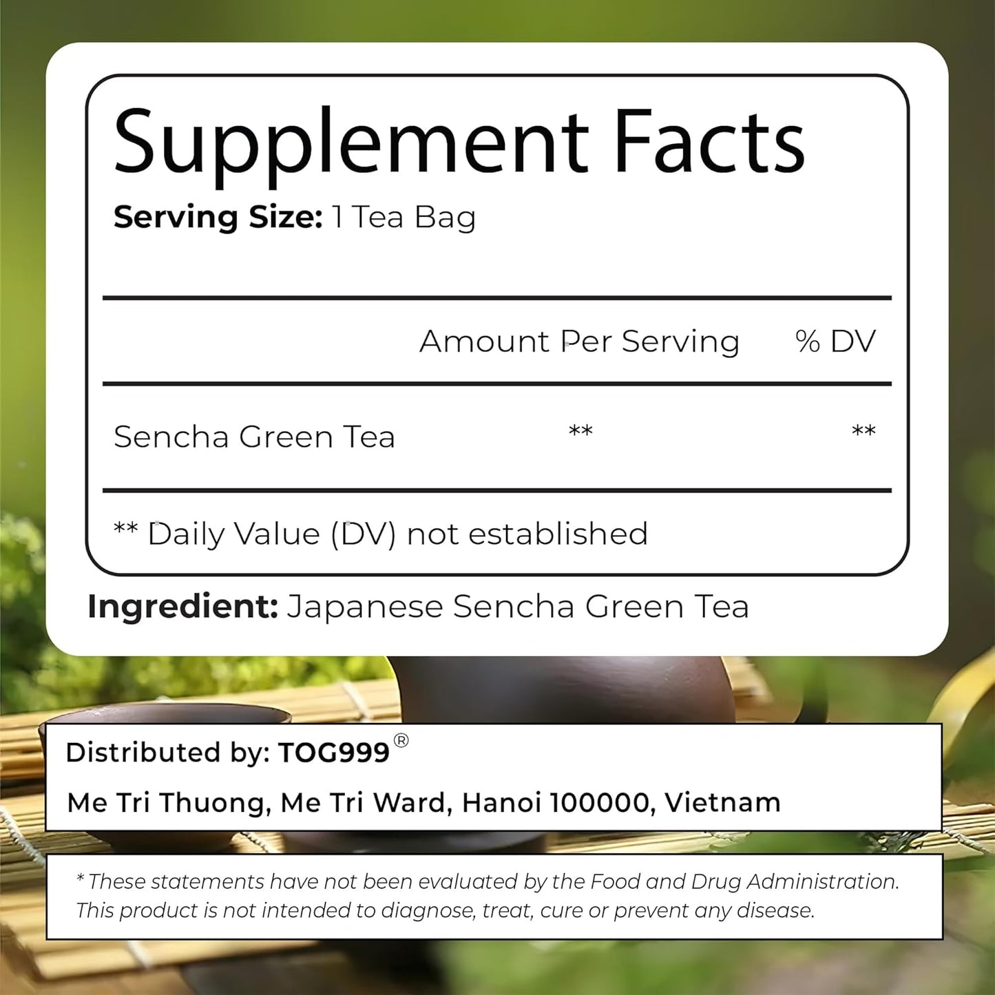 Premium Sencha Green Tea Bags, 100% Natural & Pure from Sencha Green Tea Leaves