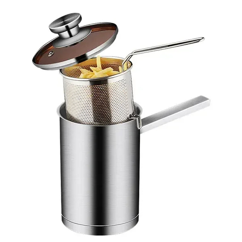 Thickeded Deep Fryer Pot with Basket and Lid Large Stainless Steel Deep Fryer Pasta Strainer Basket Chicken Fried Food Strainer