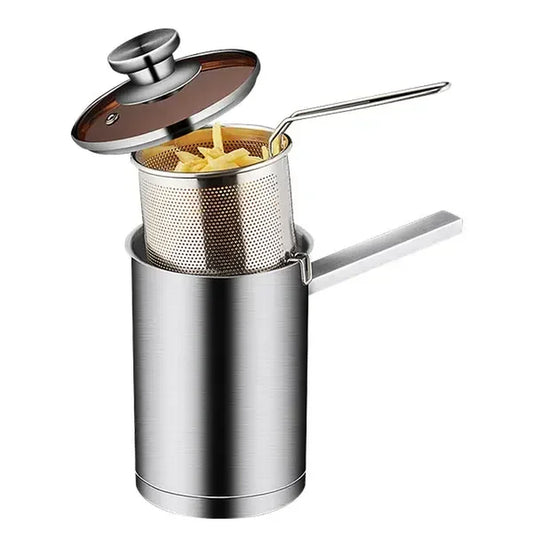 Thickeded Deep Fryer Pot with Basket and Lid Large Stainless Steel Deep Fryer Pasta Strainer Basket Chicken Fried Food Strainer