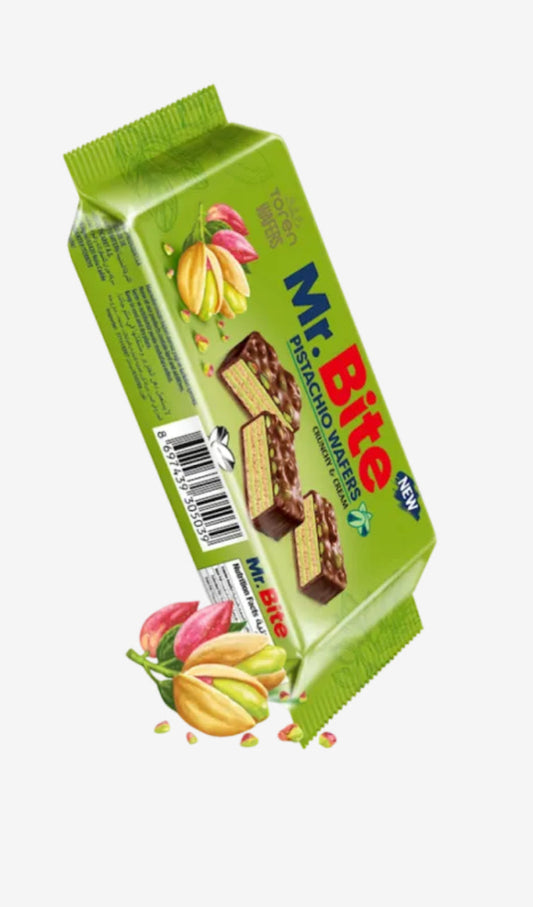 Mr. Bite milk chocolate coated wafer with pistachio cream 32g 24pk