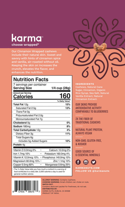 Karma Cinnamon Wrapped Cashews