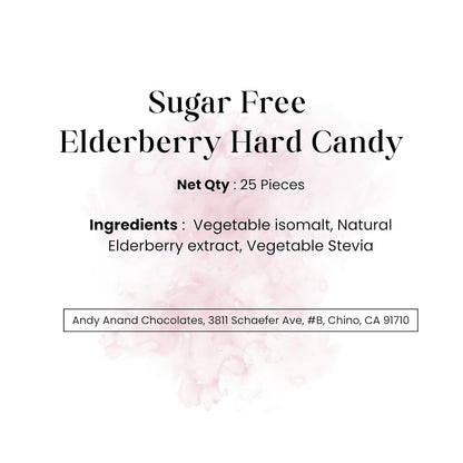 Andy Anand Chocolatier Sugar Free Elderberry Hard Candy - Unique taste, Flown from Europe 25 Pcs - Sugar & Aspartame Free - Naturally Flavored & Sweetened - Non-GMO, Gluten Free, Keto & Diabetic Friendly
