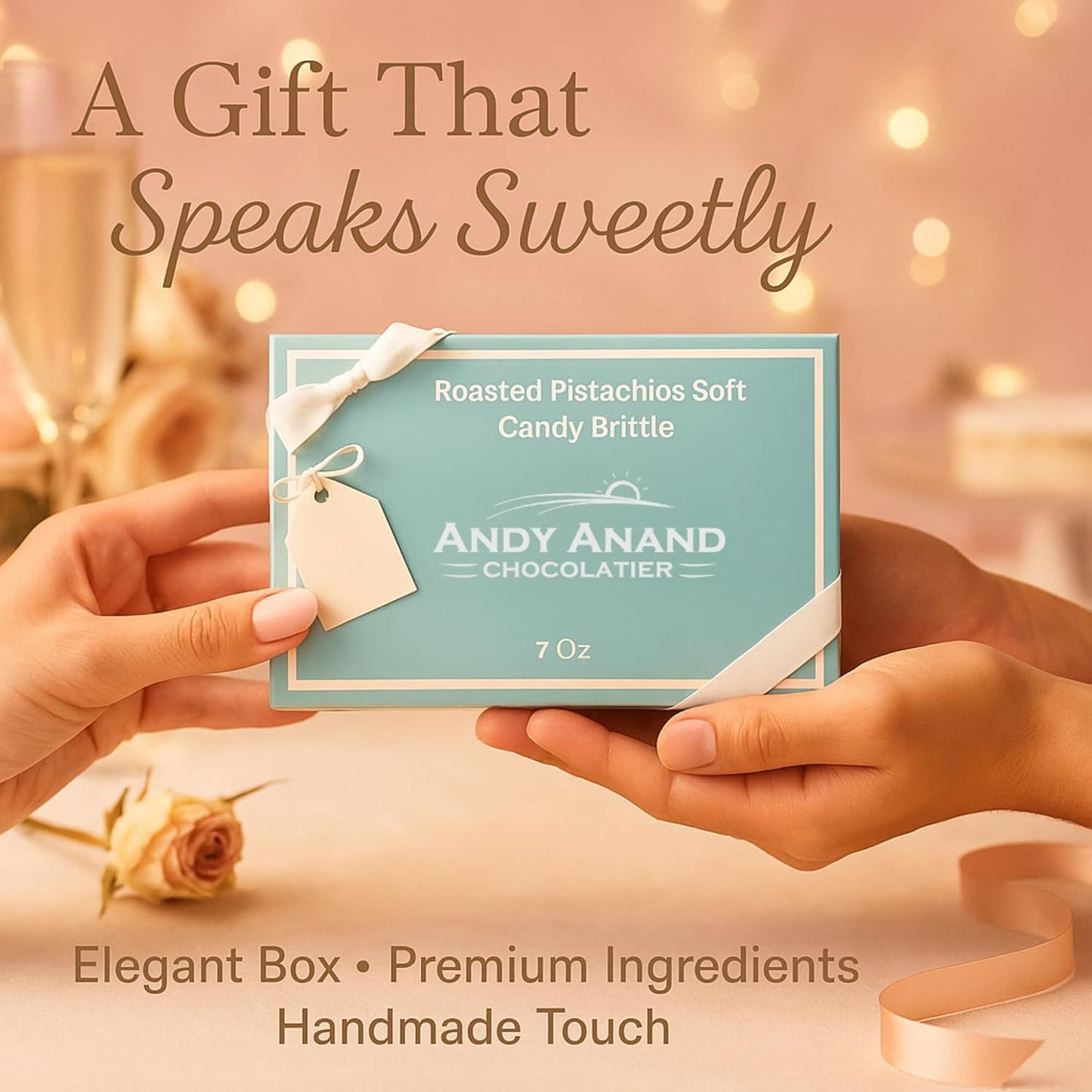 Andy Anand Chocolatier Gluten Free Roasted Pistachios Nougat Brittle – Luxuriously Creamy European Soft Nougat Candy Made with Wildflower Honey & Roasted Nuts (7 Oz)