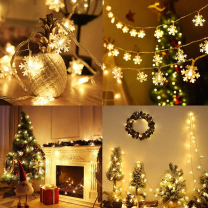 Christmas Lights, Snowflake String Lights Battery Operated Waterproof, LED Fairy Lights for Xmas Garden Patio Bedroom Party Decor Christmas Decorations, 5 Pack