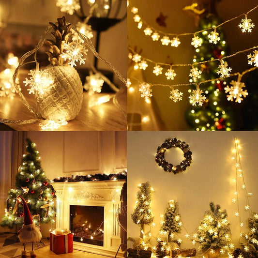 Christmas Lights, Snowflake String Lights Battery Operated Waterproof, LED Fairy Lights for Xmas Garden Patio Bedroom Party Decor Christmas Decorations, 5 Pack