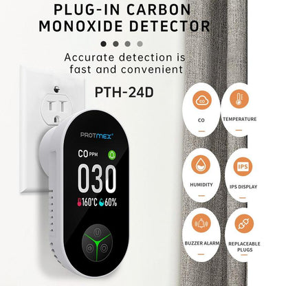 Protmex Portable Carbon Monoxide Detectors & Natural Gas Detector Plug In, Temperature Humidity Sensor Built-In, Gas & CO Monitor Alarm Sound Warning for Kitchen/Garage/Travel