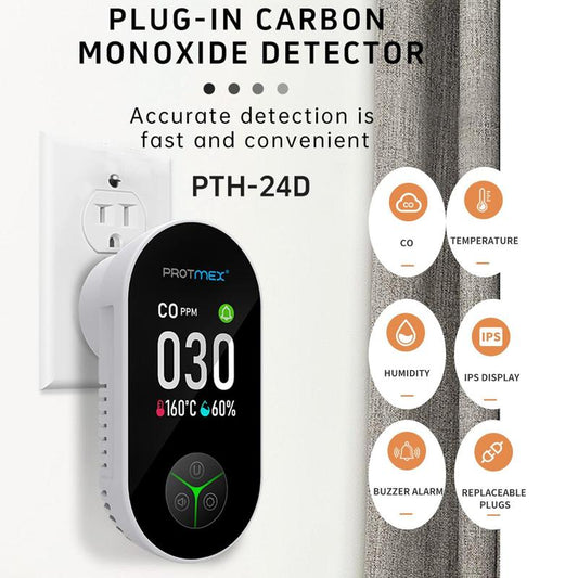 Protmex Portable Carbon Monoxide Detectors & Natural Gas Detector Plug In, Temperature Humidity Sensor Built-In, Gas & CO Monitor Alarm Sound Warning for Kitchen/Garage/Travel