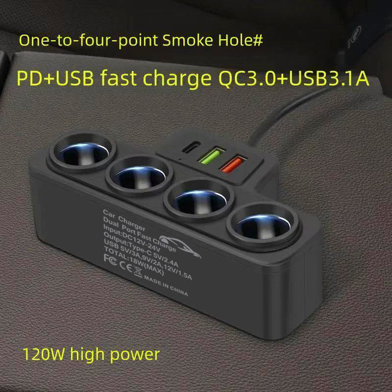 120W Car 4-Socket Adapter with PD Fast Charge,Qc3.0 & PD 3 Charging Ports, Super Fastcharger Adapter for 12V/24V Vehicles
