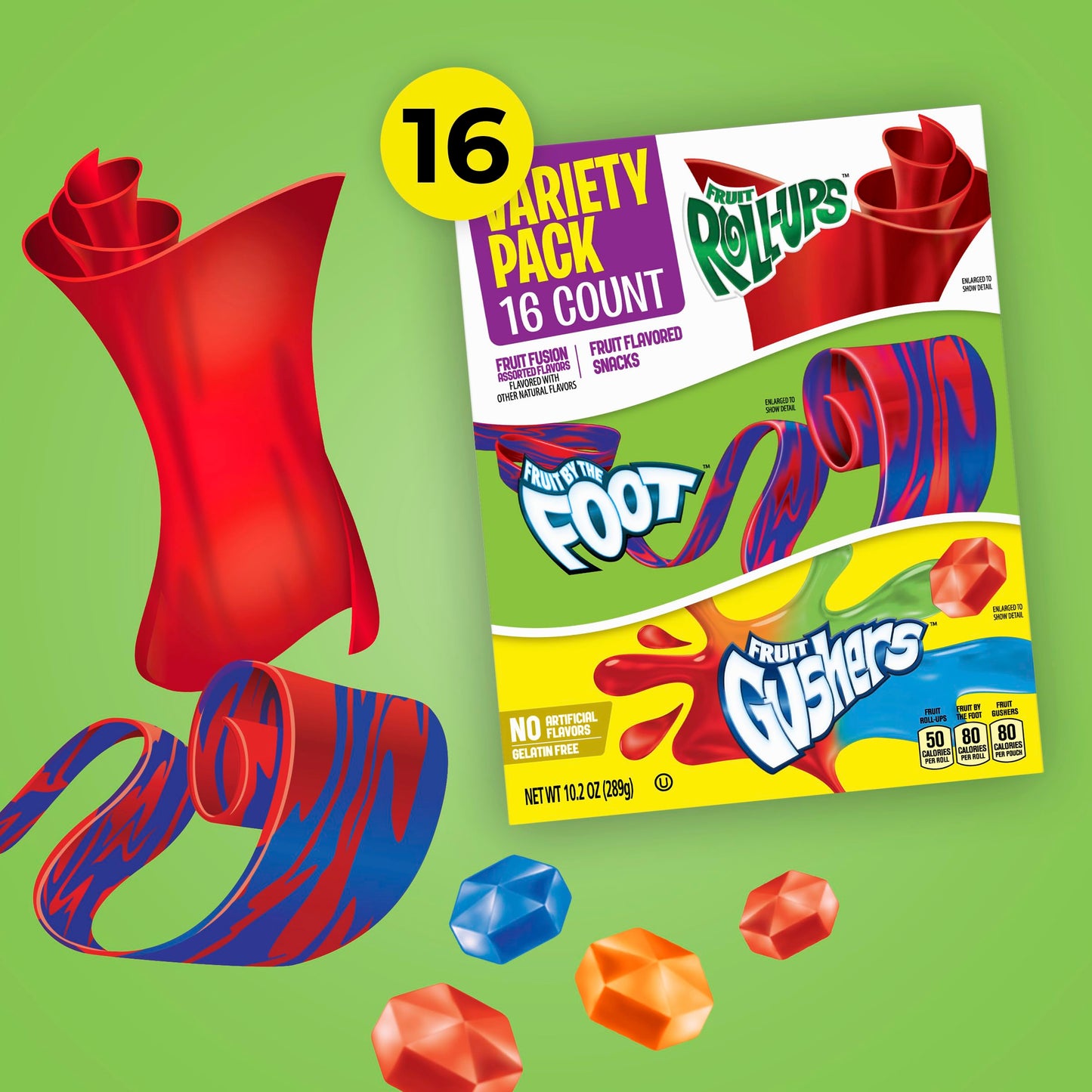 Fruit Roll-Ups Variety Pack - Fruit by the Foot & Gushers, Gluten-Free (16 Count)