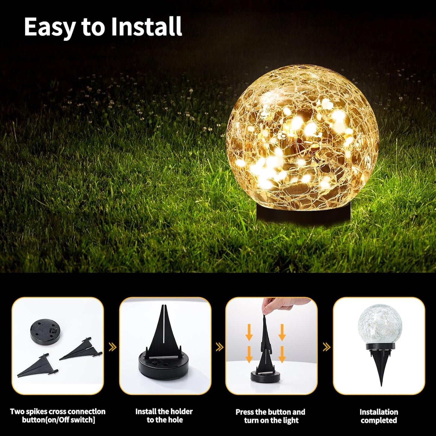 6 Pack Solar Globe Lights Outdoor Waterproof