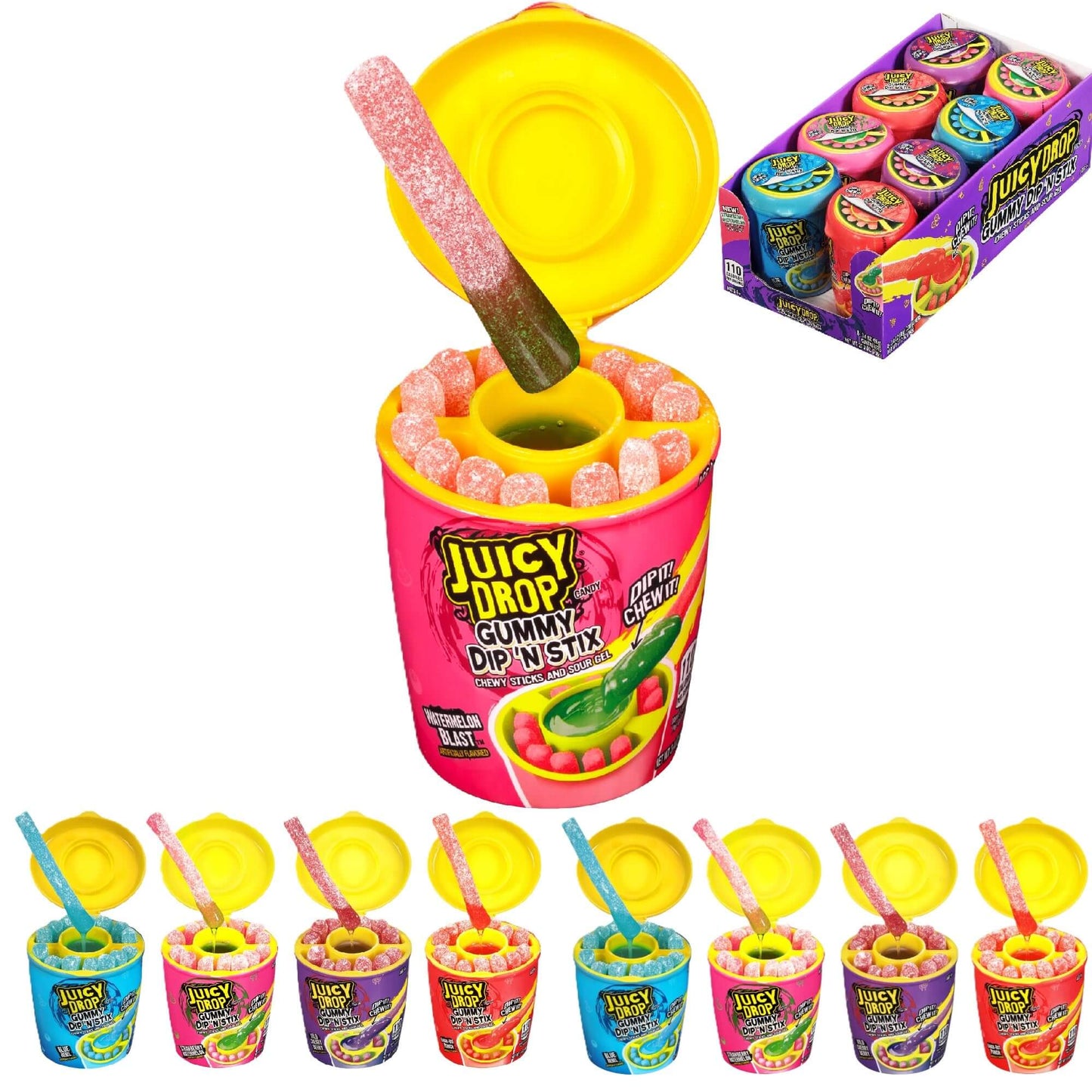 TikTok Viral - Juicy Drop Gummy Dip 'N Stix, Interactive Sour Candy 8-Pack | Sweet & Tangy Fun