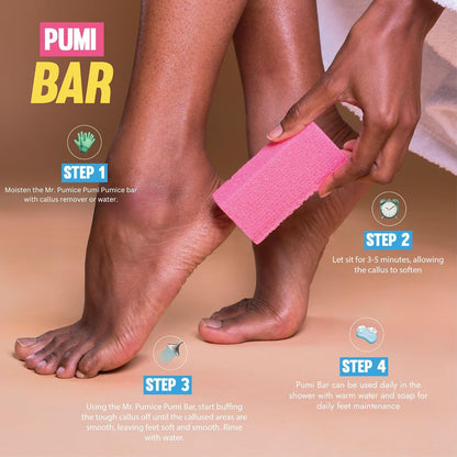 Pumice Callus Remover PUMI Bar: Pedicure Stone & Foot/Heel Scrubber - Medium Grit (Assorted Colors) 4 Pack