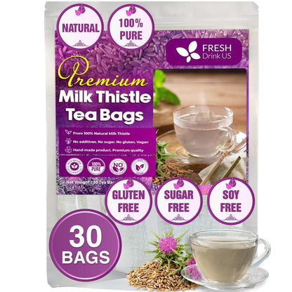 Premium Milk Thistle Tea Bags, 100% Natural & Pure from Milk Thistle Seeds. Milk Thistle Seed Herbal Tea. Milk Thistle Seed Tea. Made with Natural Material Tea Bags. No Sugar, No Caffeine, No Gluten, Vegan.