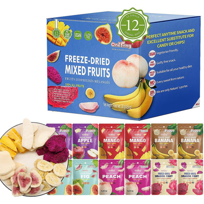 ONETANG Freeze-Dried Mixed Fruit - 12 Single-Serve Packs | Healthy Snack, Non-GMO, No Added Sugar