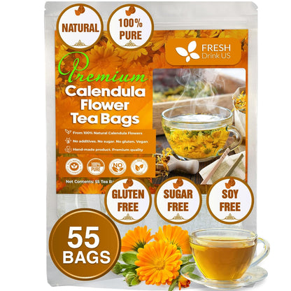Calendula Tea Bags, 100% Natural and Pure Calendula Flowers, Eco-conscious Tea Bags. Calendula Flower Herbal Tea. No Sugar, No Caffeine, No Gluten, Vegan.