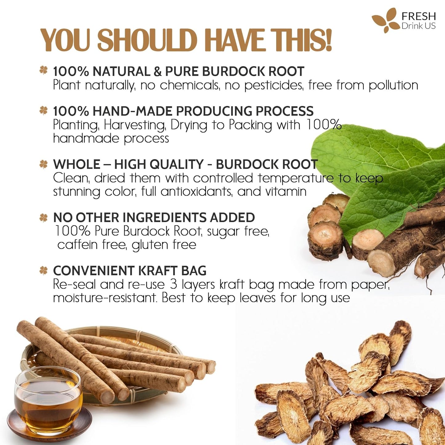 Burdock Root Tea Bags, 100% Natural & Pure from Burdock Root. Burdock Root Herbal Tea. Burdock Root Tea. No Sugar, No Caffeine, No Gluten, Vegan.