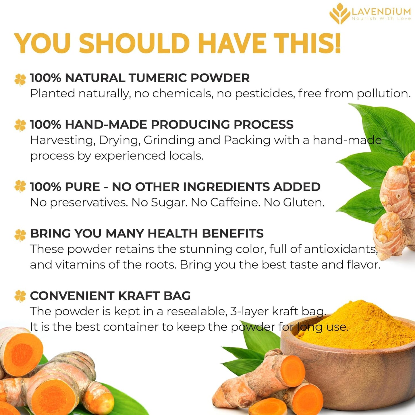 Turmeric Powder, 20oz (1.25 lbs), 100% Natural & Pure, Ground, Seasoning Root Powder, No Additives, No Gluten, Vegan