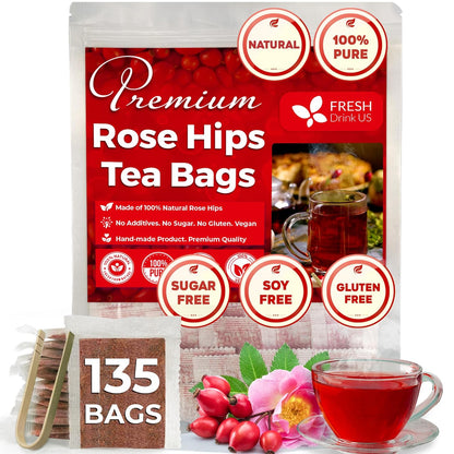 Premium Rosehip Tea Bags, 100% Natural & Pure from Rose Hip Fruits.
