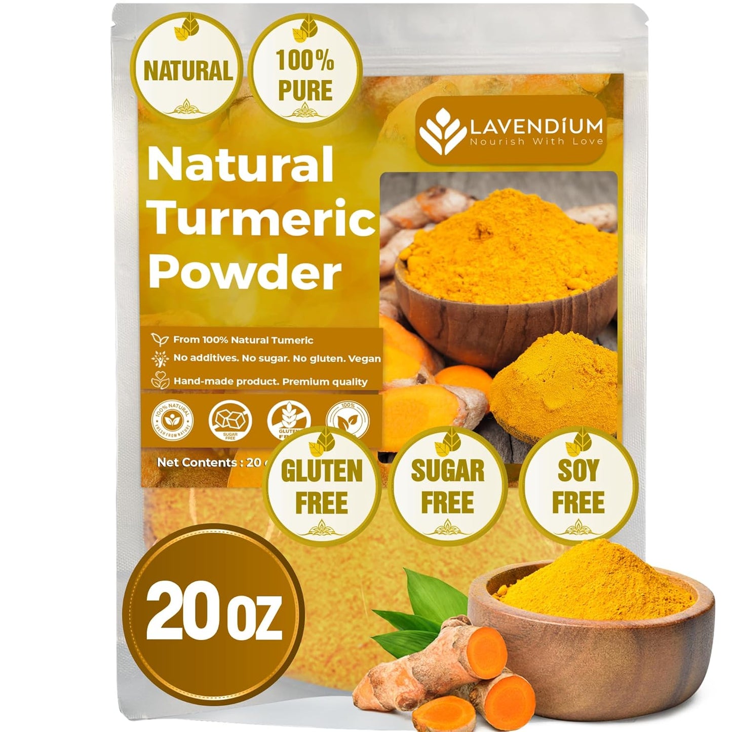 Turmeric Powder, 20oz (1.25 lbs), 100% Natural & Pure, Ground, Seasoning Root Powder, No Additives, No Gluten, Vegan