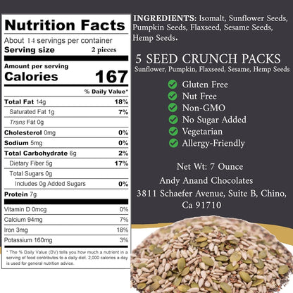 Andy Anand Sugar Free 5 Seed Crunch : Allergy Friendly Snack Packs - 14  Individually Wrapped, Gluten & Nut Free Trail Mix, Sunflower, Pumpkin, Flaxseed, Sesame seeds, Hemp Seeds, Grab & Goodness (7 Oz)
