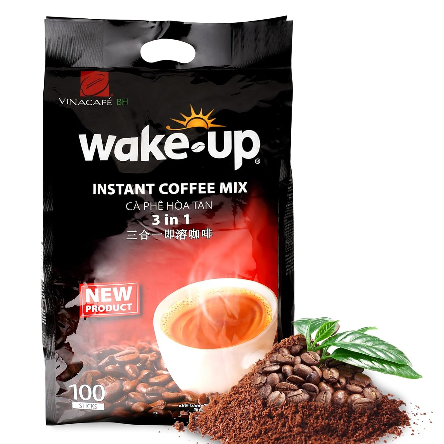 Vinacafe Premium Wake-Up Coffee Mix, 100 Coffee Sticks Single Serves 1 Pack Total 100 Sticks