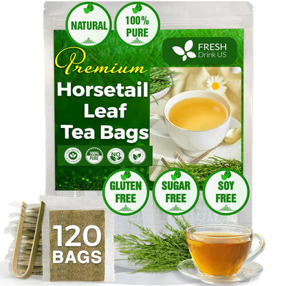 Premium Horsetail Leaf Tea Bags, 100% Natural & Pure from Horsetail Loose Leaves Herbal Tea. No Sugar, No Caffeine, No Gluten, Vegan.