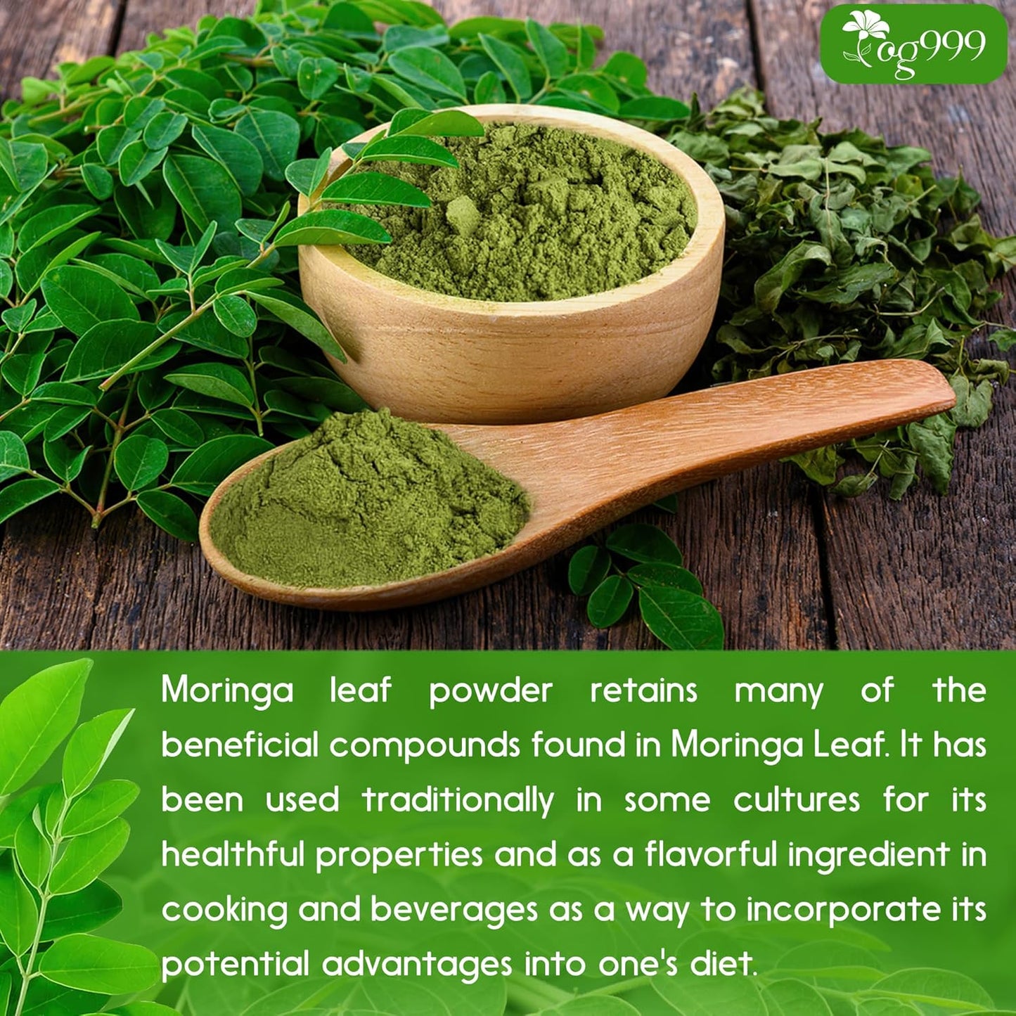 Premium 16oz Moringa Leaf Powder, 100% Natural and Pure from Moringa Leaves, No Additives, No Gluten, No Sugar, Vegan