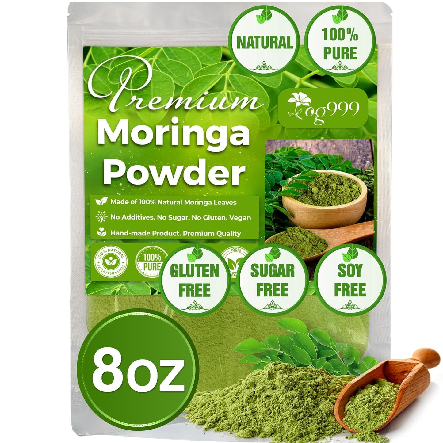 Premium Moringa Leaf Powder, 100% Natural and Pure from Moringa Leaves, No Additives, No Gluten, No Sugar, Vegan