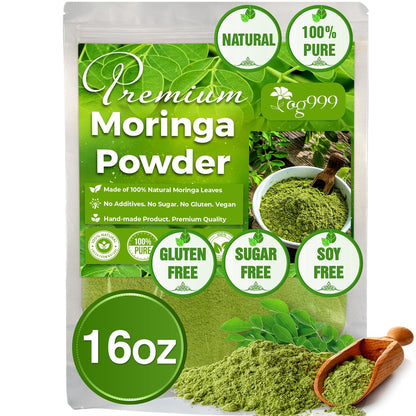 Premium 16oz Moringa Leaf Powder, 100% Natural and Pure from Moringa Leaves, No Additives, No Gluten, No Sugar, Vegan