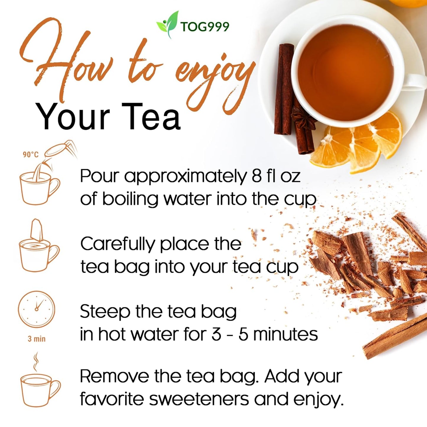 Pure Cinnamon Tea, 100% Natural & Pure Cinnamon. Cinnamon Herbal Tea. Cinnamon Stick Herbal Spice Tea. No Sugar, No Caffeine, No Gluten, Vegan.