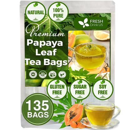 Premium Papaya Leaf Tea Bags, Made with Natural Material Tea Bags. No Sugar, No Caffeine, No Gluten, Vegan.