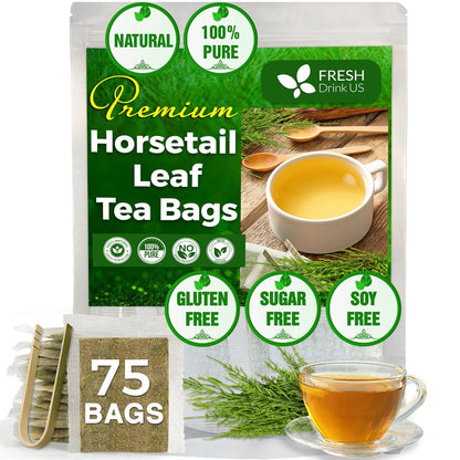 Premium Horsetail Leaf Tea Bags, 100% Natural & Pure from Horsetail Loose Leaves Herbal Tea. No Sugar, No Caffeine, No Gluten, Vegan.