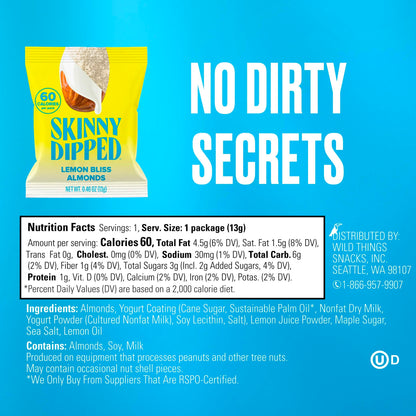 Viral SkinnyDipped Variety Pack - Low Sugar Almonds (25 Mini Bags, 11.5oz)