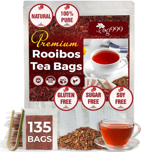 Premium Red Rooibos Tea Bags, 100% Natural & Pure from Rooibos Tea Leaves. Loose Leaf Rooibos Herbal Tea. Made with Natural Material Tea Bags. No Sugar, No Caffeine, No Gluten, Vegan.