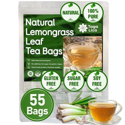 Lemongrass Tea Bags, 100% Natural & Pure Lemongrass leaves, Eco-Conscious Tea Bags, Lemongrass Herbal Tea. Lemongrass Leaf Tea. No Sugar, No Caffeine, No Gluten, Vegan.