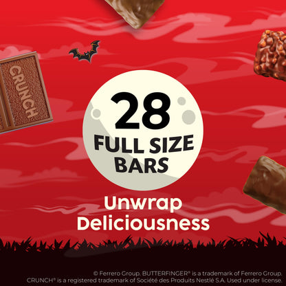 Halloween Candy Variety Pack - Butterfinger, Crunch, Baby Ruth & 100 Grand Full Size Bars (28 Count)