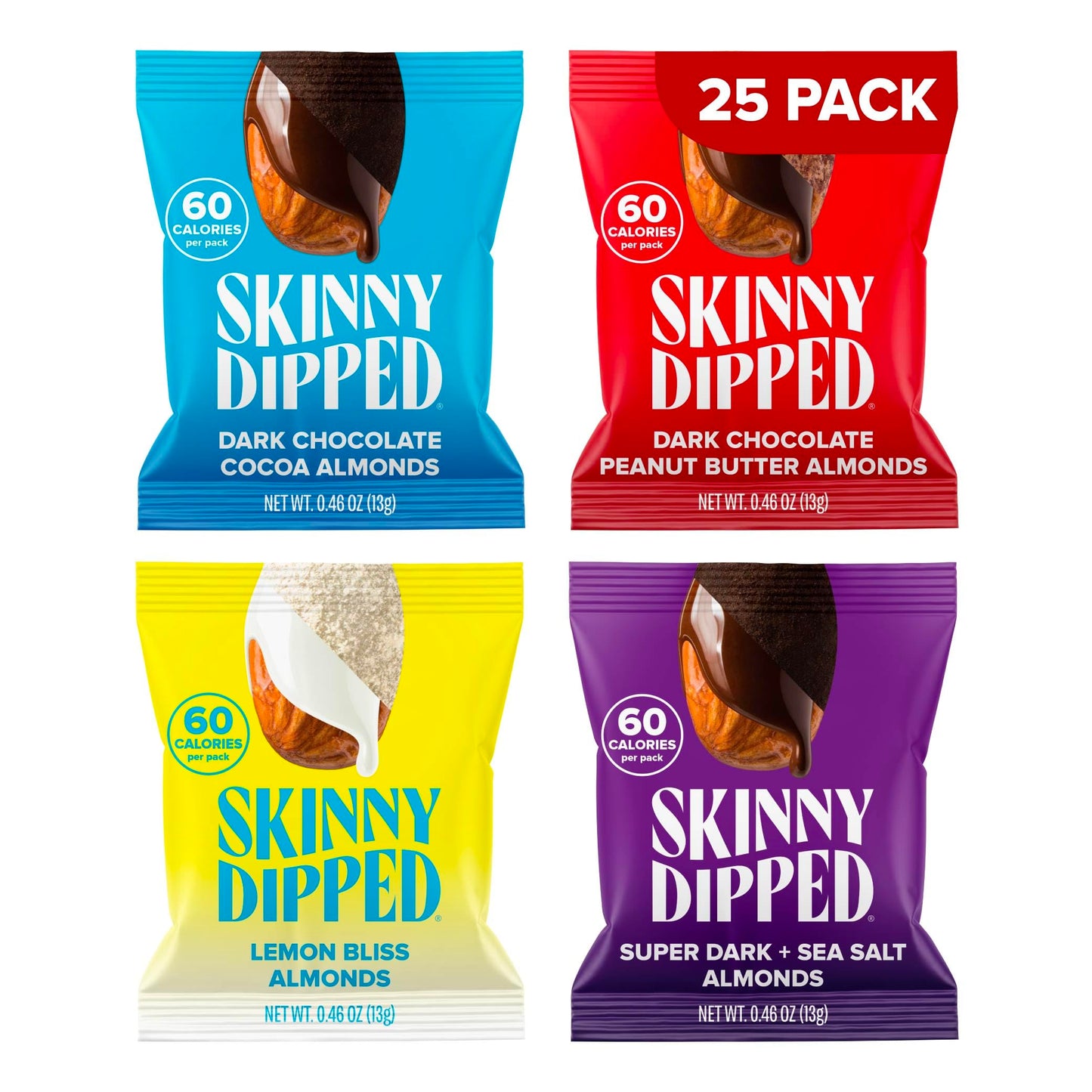 Viral SkinnyDipped Variety Pack - Low Sugar Almonds (25 Mini Bags, 11.5oz)