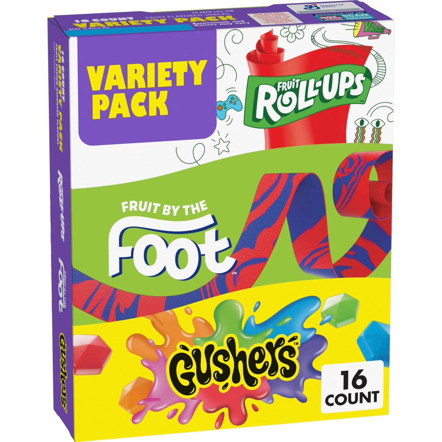 Viral Family Favorites Fruit Roll-Ups Variety Pack - Fruit by the Foot & Gushers, Gluten-Free (16 Count)