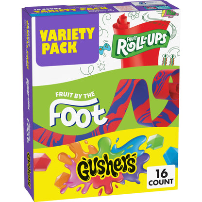 Viral Family Favorites Fruit Roll-Ups Variety Pack - Fruit by the Foot & Gushers, Gluten-Free (16 Count)