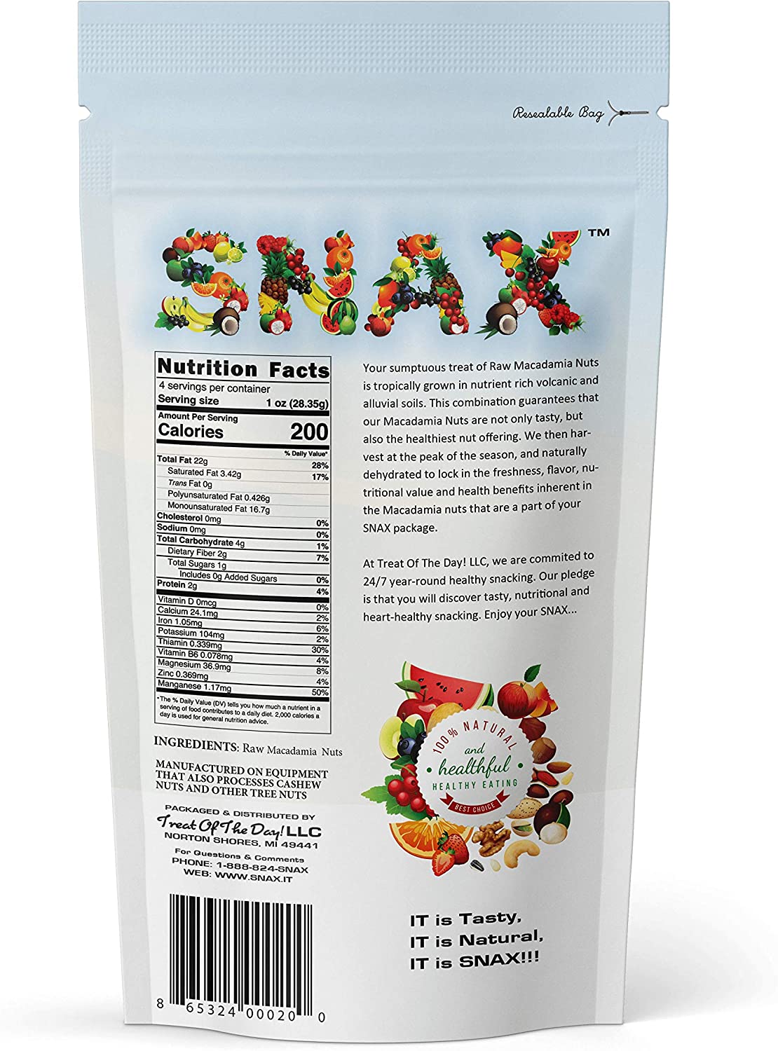 Macadamia.US Treat Of The Day! Organic Macadamia Nuts - Raw Kernel 16oz (1LB)